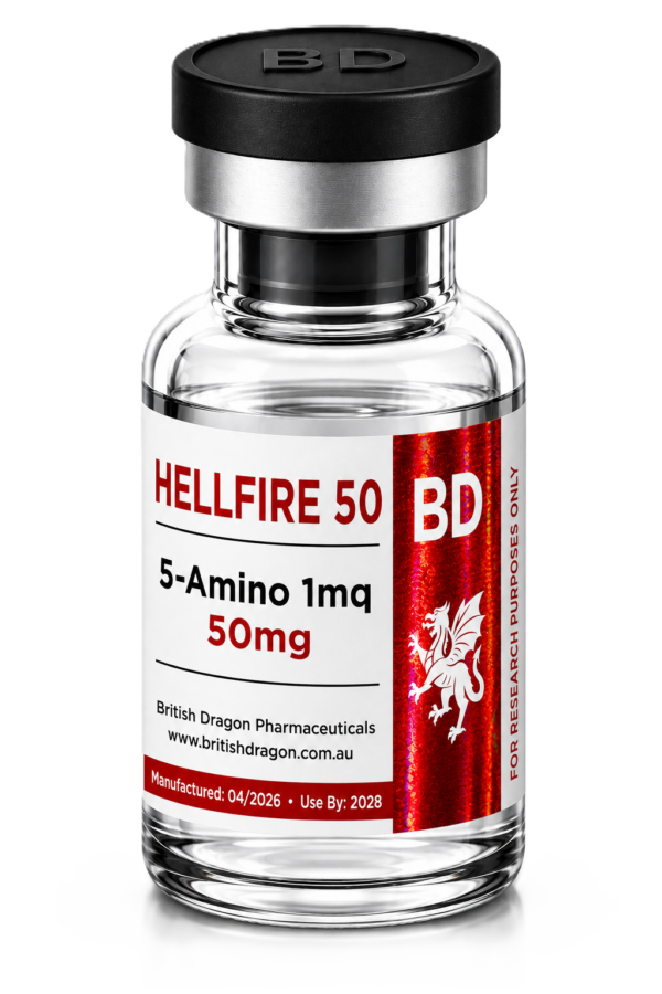 HELLFIRE 50 5-Amino-1MQ 50mg Research Compound Vial - British Dragon
